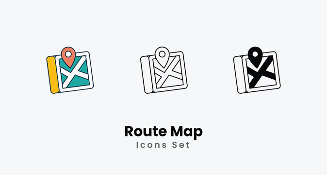 Route Map icons vector set stock illustration.