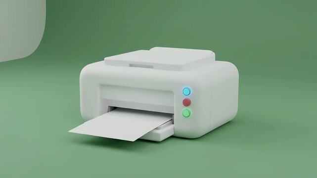 White Office Printer Printing Paper on Green Screen, Business, Productivity, and Technology.