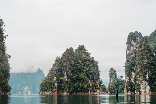 Karst limestone islands in Cheow Lan Lake, Khao Sok National Park
