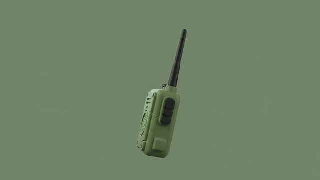 Military-Style Walkie-Talkie with Glowing Light on Green Screen, Communication, Security, and Outdoors.