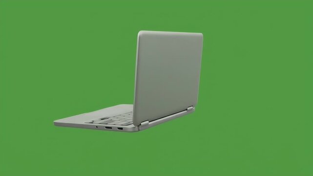 Generic Open Laptop with Blank Screen on Green Screen, Technology, Work, and Digital Space.