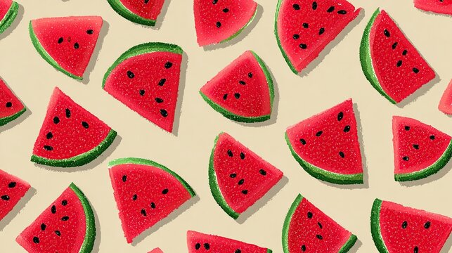 Seamless pattern of juicy red watermelon slices