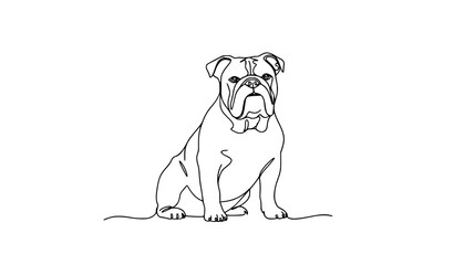 Minimal continuous line art sitting bulldog dog pet logo vector illustration