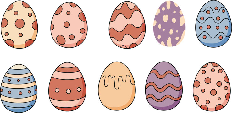 Colorful set of seamless vector patterns and floral egg illustrations for a traditional spring holiday celebration