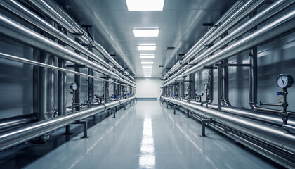 Sterile vaccine manufacturing line with stainless steel bioreactors and piping