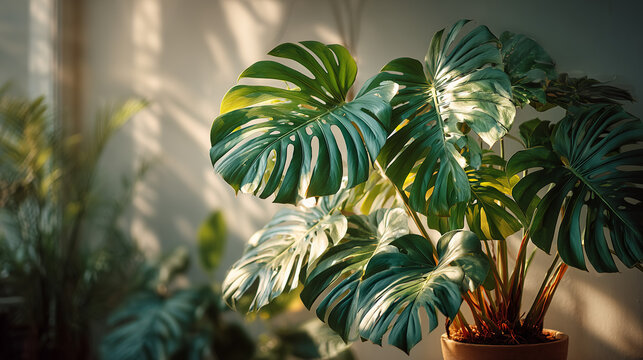 Lush Monstera Deliciosa in Sunlit Room