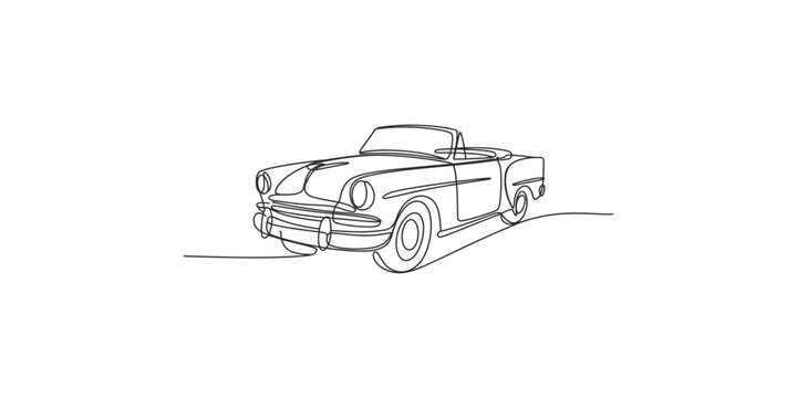 Continuous line drawing of a vintage convertible car on a white background classic one illustration