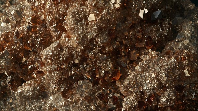 Luxury macro close up of cuprite crystal mineral texture with sparkling bronze facets for premium jewelry background and geological abstract backdrop