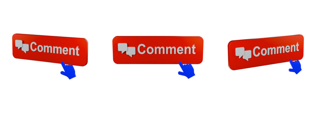 Interactive Comment Buttons: An engaging visual showcasing three comment buttons with blue pointer. Ready to encourage discussion, feedback, and interaction on a digital platform.