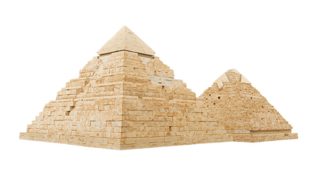 Ancient Egyptian pyramids rendered as a digital illustration, showcasing their monumental stone structures against a white background