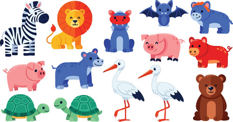 Fototapeta premium Flat vector wild animal cartoon collection isolated on white