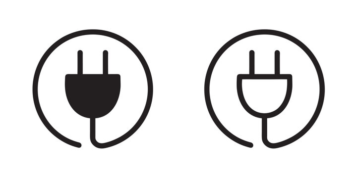 Electric plug icon, electric cable, energy, and connection symbols, Vector Illustration
