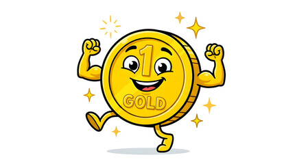 Obraz premium Smiling gold coin with flexed arms.
