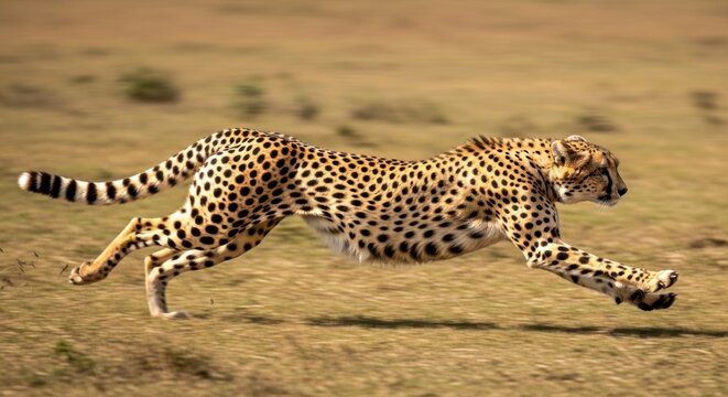Unleashed Velocity - A Cheetahs Extended Gallop Across the Sunlit Savanna.