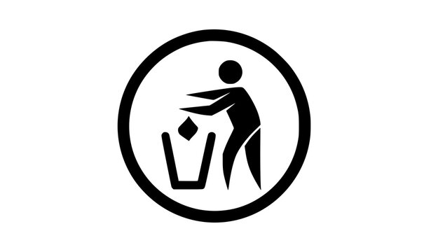 Circular tidy man do not litter packaging symbol black silhouette vector icon