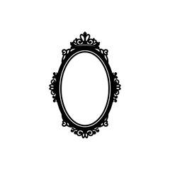 Elegant oval mirror frame silhouette icon vector illustration on white background