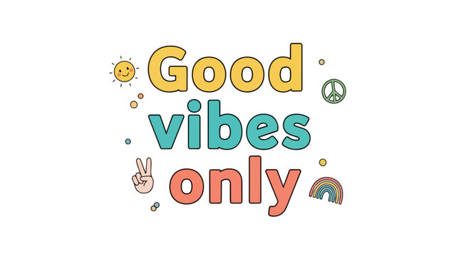 Crafting a positive message illustration with cheerful colors and retro symbols for an uplifting and optimistic visual experience perfect for