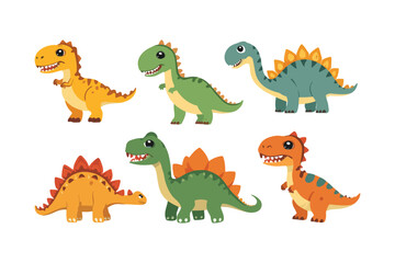 Fototapeta premium Watercolor kawaii dinosaurs and prehistoric elements