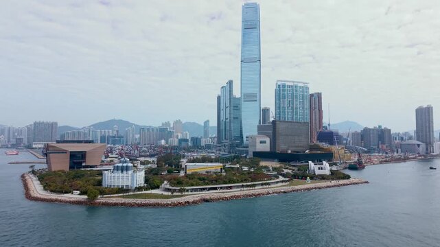 Aerial View of the West Kowloon Cultural District in Hong Kong