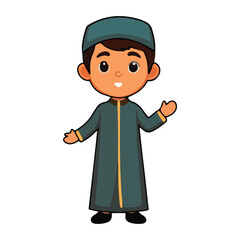 Obraz premium Cute expression arabian style custom and indonesian peci. muslim kid character design