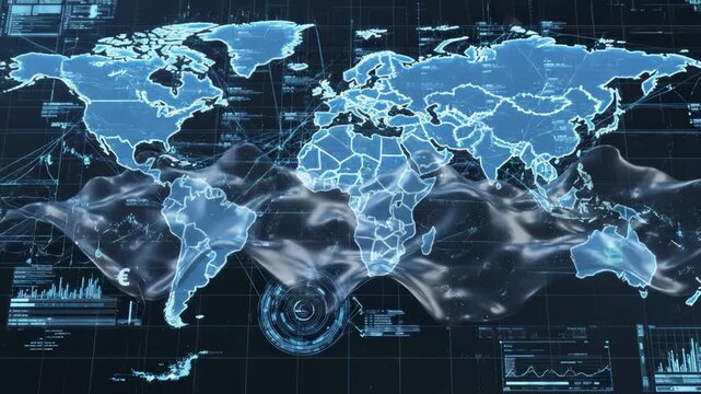 Global Financial Data Visualization With World Map And Fluctuating Cha