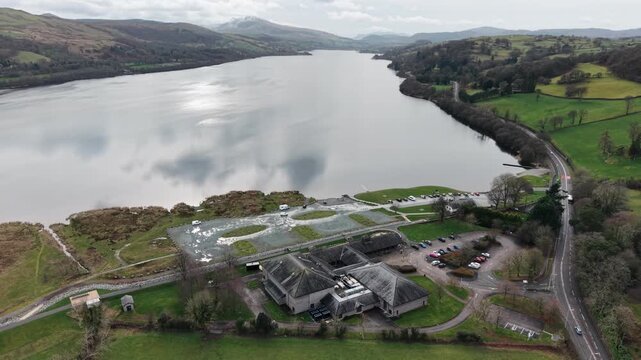 View of the scenic Llyn Tegid by drone from Byw&rsquo;n Iach Penllyn, North Wales, UK in HDR