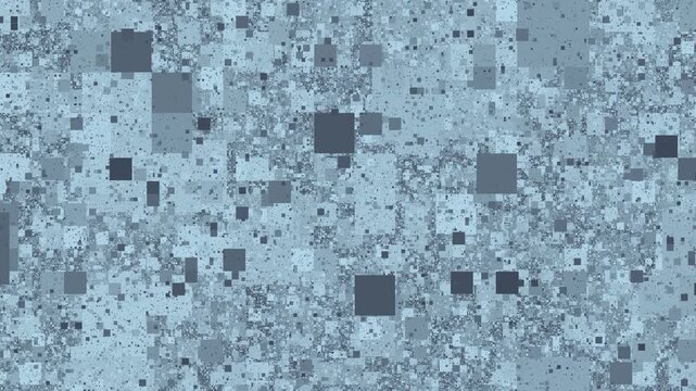 Abstract geometric loopable background animation, blue and gray squares, digital fractal pattern