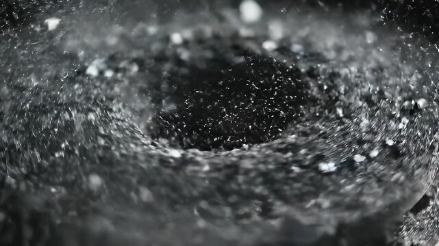 Abstract macro shot of a dark, textured, and sparkling surface.