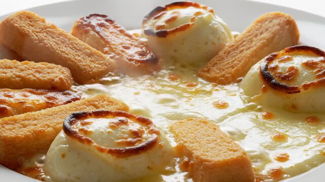 Close-Up of Delicious Baked Cheese and Bread Sticks in a White Plate