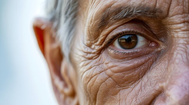 Wisdom in the Gaze: A close-up of an elderly individual, their eye reflecting a lifetime of experiences, wisdom etched onto the face through age and time.