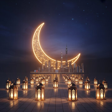 Ramadan Mosque Night Islamic Festival Lights Concept