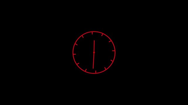 Simple Red Clock Face with Hour and Minute Hands on Black Background time watch