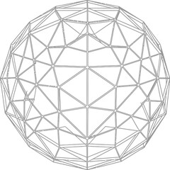 Obraz premium Geometric wireframe model of a complex polygonal object in black lines on white background