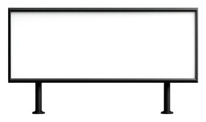 Obraz premium Blank black framed billboard with white copy space supported by two posts isolated on white or transparent background. PNG die-cut for advertising