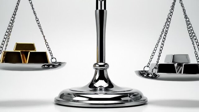 Gold Bars on Scale Balance Against Silver Bars, Concept of Value and Comparison