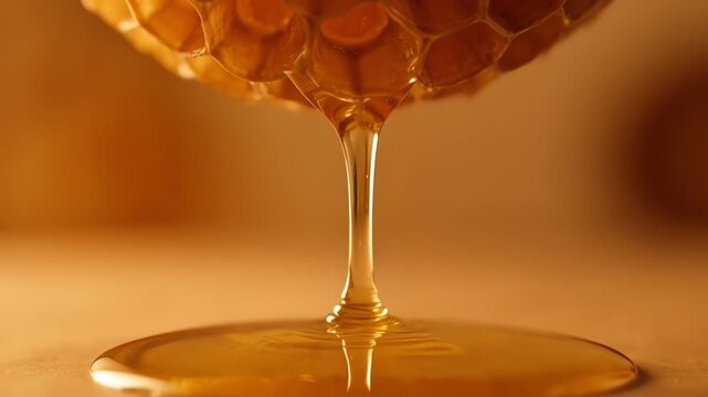 Golden honey pouring from hive.