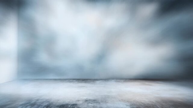 Abstract empty room with blurred smoky walls and floor, illuminated by soft diffused light. Modern minimalist background for creative design concepts and futuristic presentations