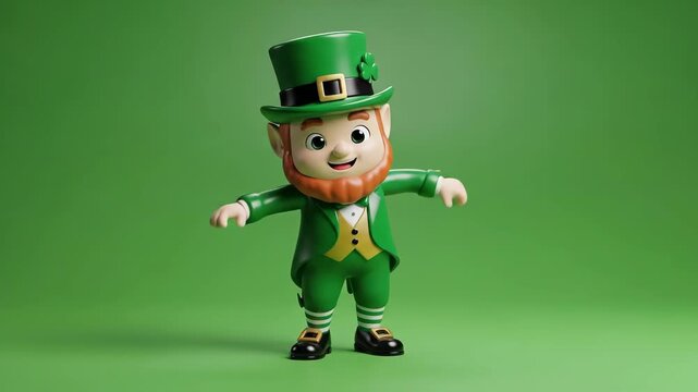 Cartoon leprechaun figure on green background for holiday celebration