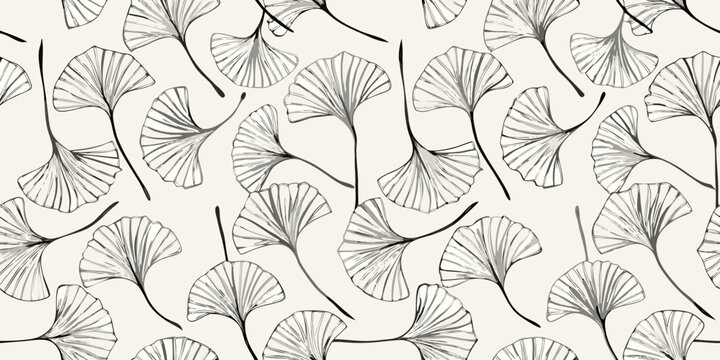 Delicate ginkgo biloba leaves create a seamless botanical pattern