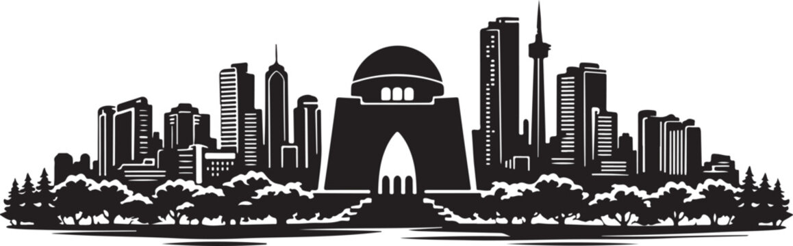 Karachi Skyline Silhouette with Scenery, Silhouette Vector, Isolated on White Background