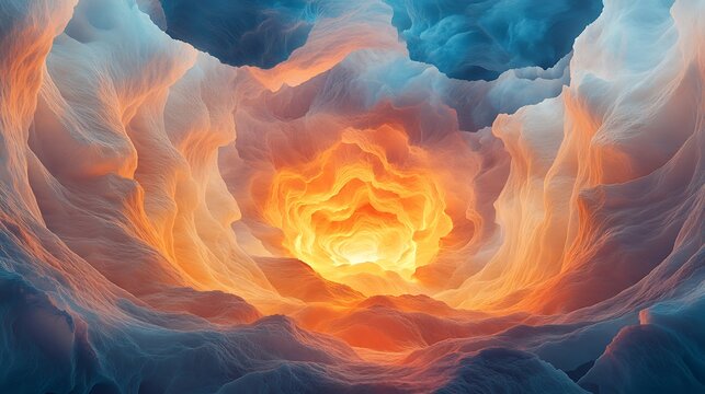 Abstract celestial dreamscape with luminous core and textural formations