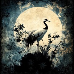 Obraz premium A surreal depiction of a crane in an imaginative, dreamlike setting, blending fantastical and otherworldly elements.