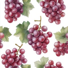 Fototapeta premium Watercolor seamless pattern of grapes, isolated on a white background.
