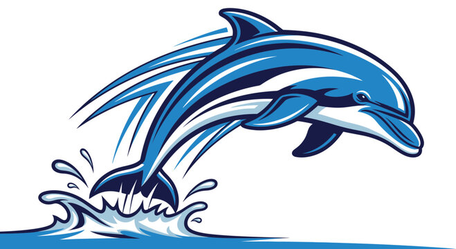 Jumping dolphin ocean splash marine animal logo illustration
