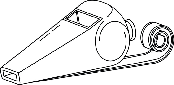 Detailed line drawing of a classic referee whistle with a lanyard