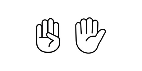 Obraz premium Outline icon of hand five fingers open palm gesture or symbol graphic element isolated on white background vector illustration