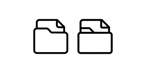 Document folder icon set with paper sheets inside showing file storage system simple line style business organization element for digital data management