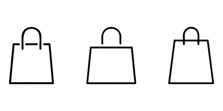 Shopping bag vector icon set, various styles of paper bags for retail and purchase, consumerism symbol for buying products
