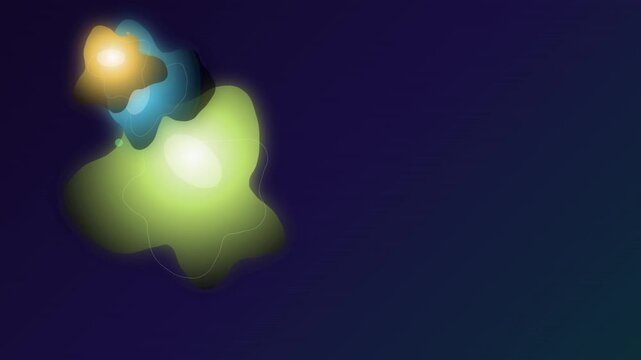 Vibrant abstract organic shapes gently undulate, expand, and contract, radiating bright light, creating a captivating digital animation for scientific or futuristic themed video.