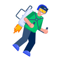 An icon showing a jetpack designed in flat style